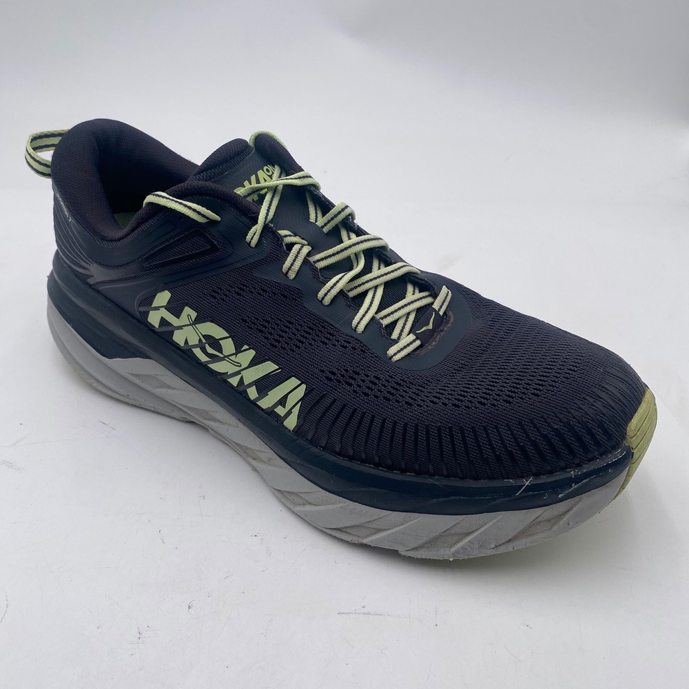 Hoka One One Bondi 7 Running Shoes Mens 11.5 Black Green Mesh Cushion 1110518